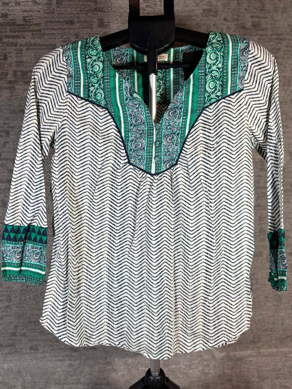 Lucky Brand Chevron and Paisley Print Boho Tunic Blouse